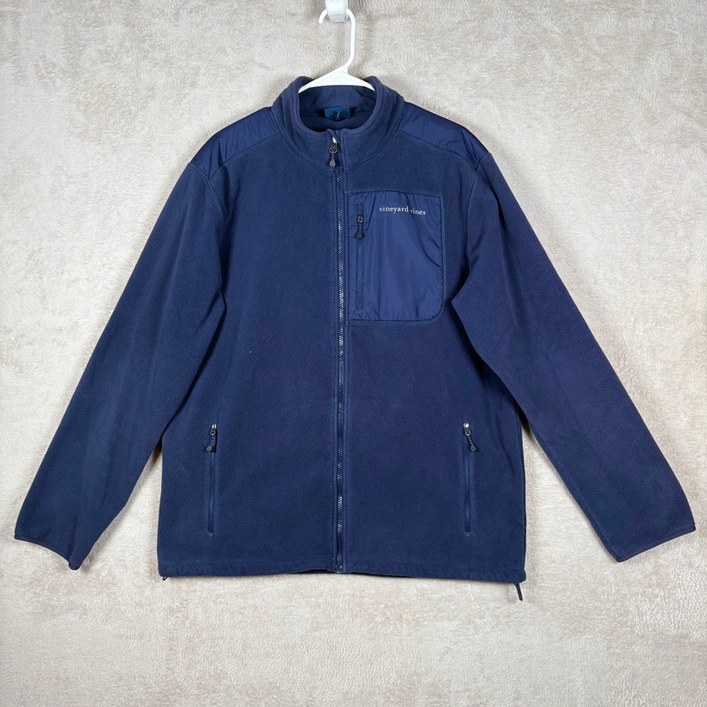 Vineyard Vines Fleece Jacket Mens Large Blue Full Zip Mock Neck Mixed Media Coat